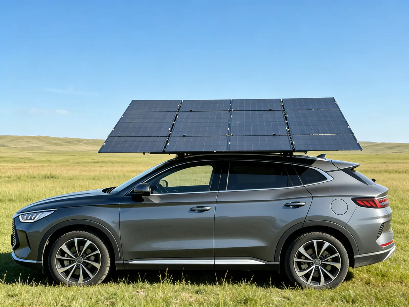 SolarSails roof-mounted solar panels deployed on electric vehicle for mobile energy